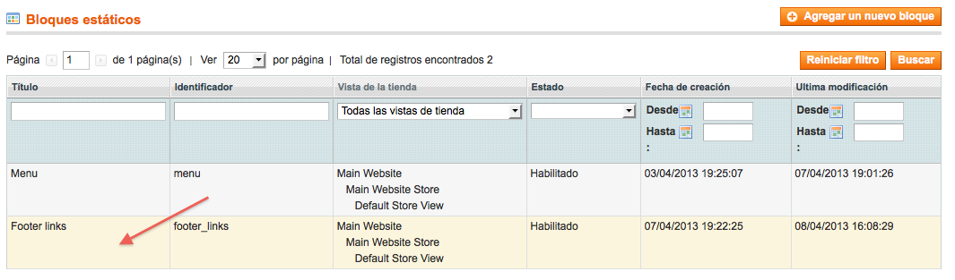 magento - footer links