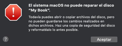El sistema macOS no puede reparar el disco My Book
